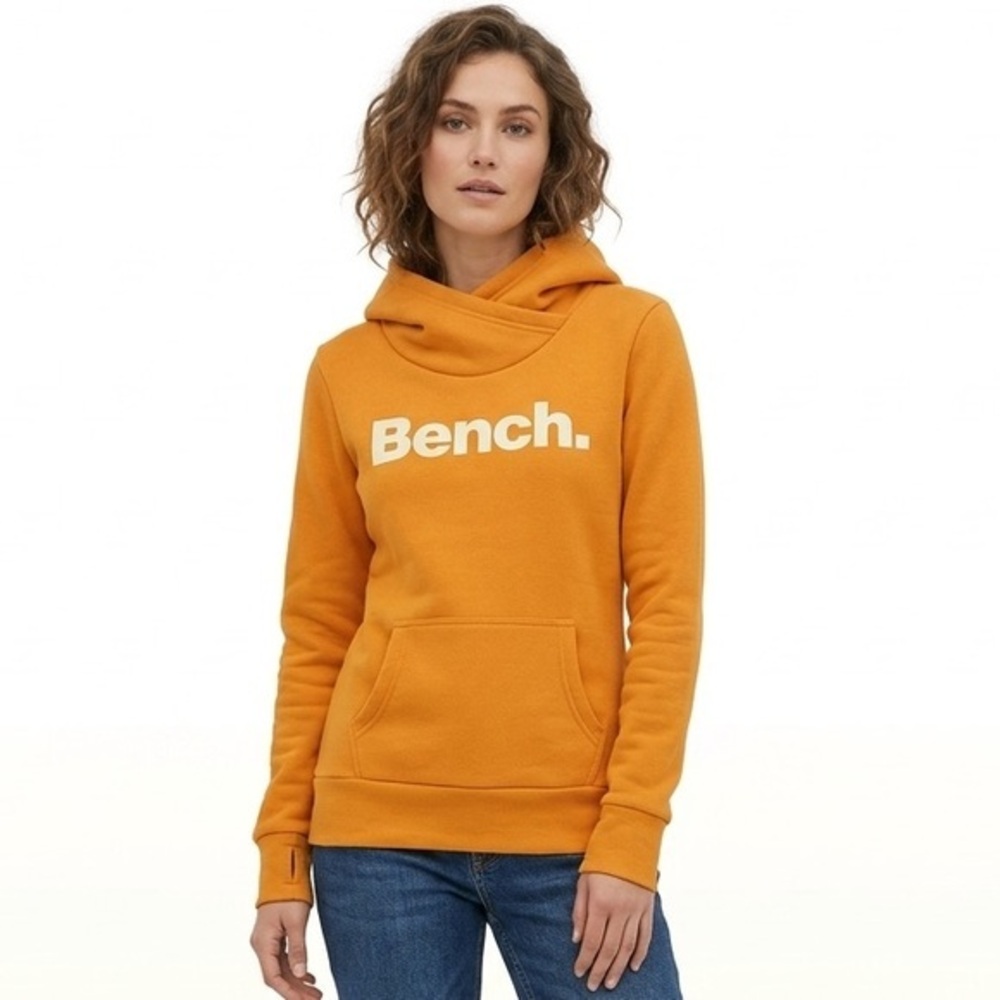 Bench Yellow & White Logo Cowl Neck Hoodie Size Small Cotton